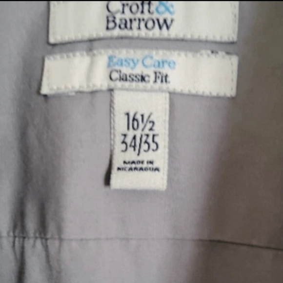 M17 Croft & Barrow Men's Long-Sleeve Dress Shirt Easy Care Gray w White Buttons - Picture 5 of 9